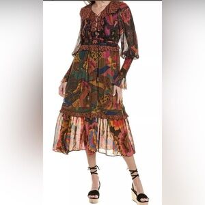 FARM RIO LEOPARD Tropical Jungle Print Dress SIZE SMALL